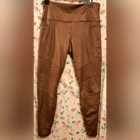Athleta Pants - NWOT Athleta Inclination Metallic Copper Moto Goth Gym Yoga Legging Pants SZ M